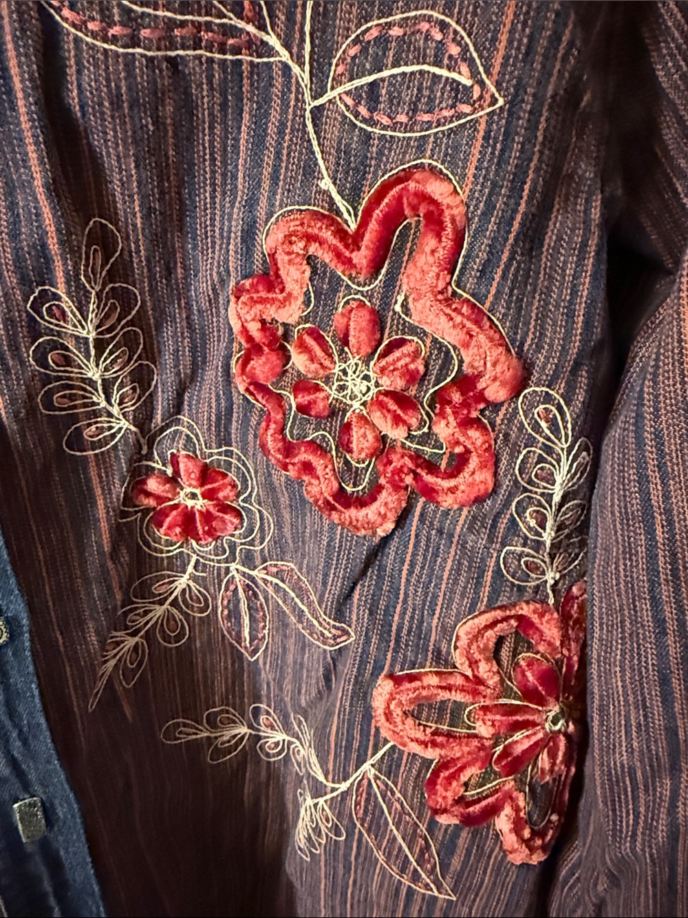 Vintage Liz & Me Embroidered Floral Button-Up Denim Shirt/jacket embroidered - Picture 4 of 9